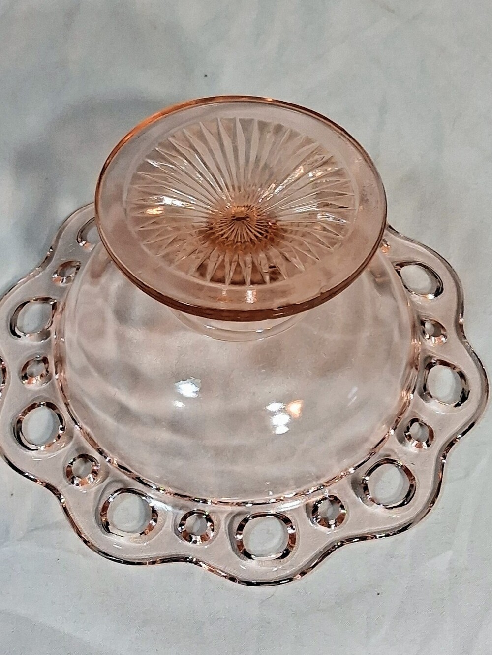 30's Anchor Hocking Pink Depression Glass "Lace Edge" Compote/Candy Dish - Picture 3 of 8